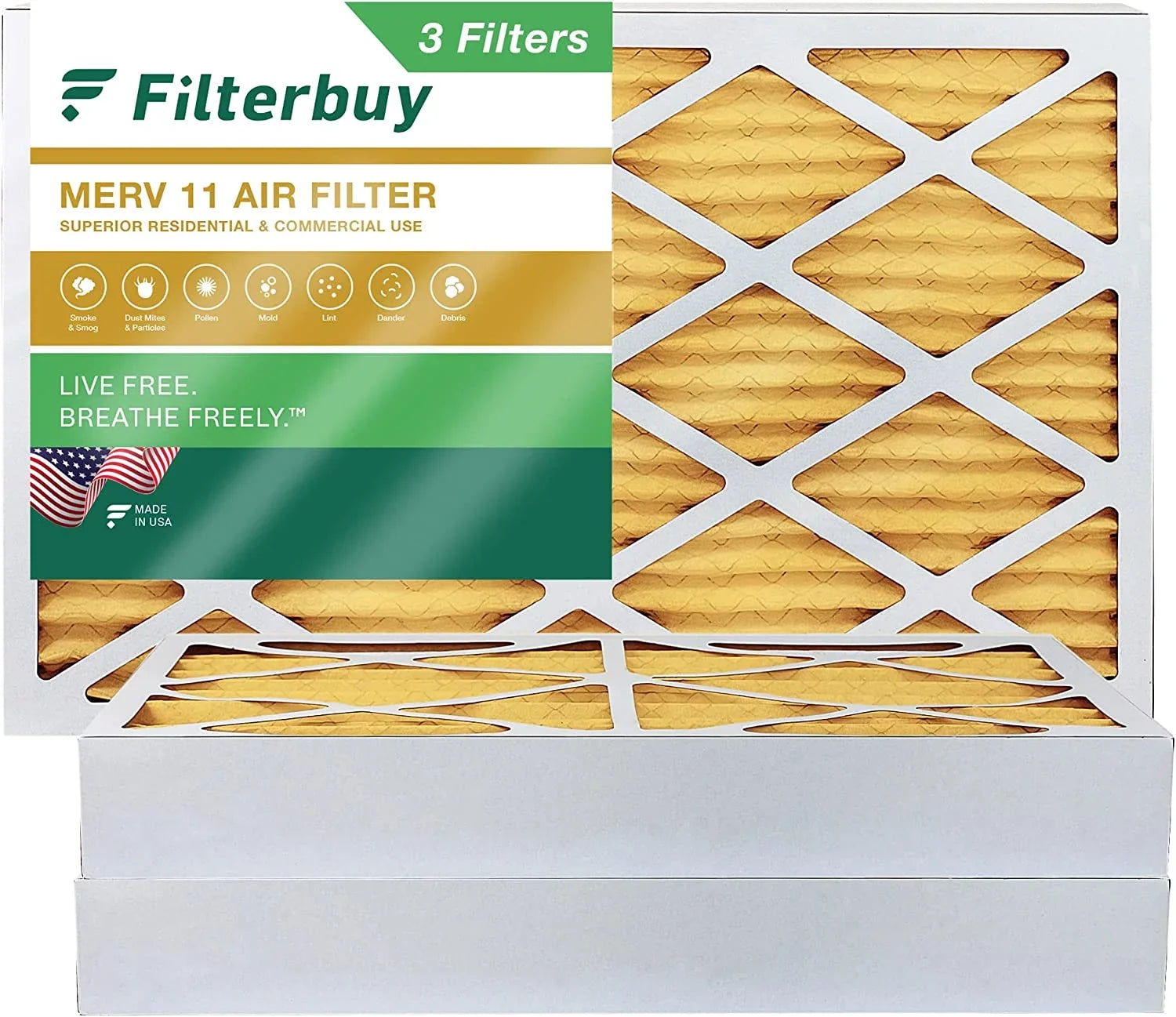 Filterbuy 10x25x4 MERV 11 Pleated HVAC AC Furnace Air Filters (3-Pack)