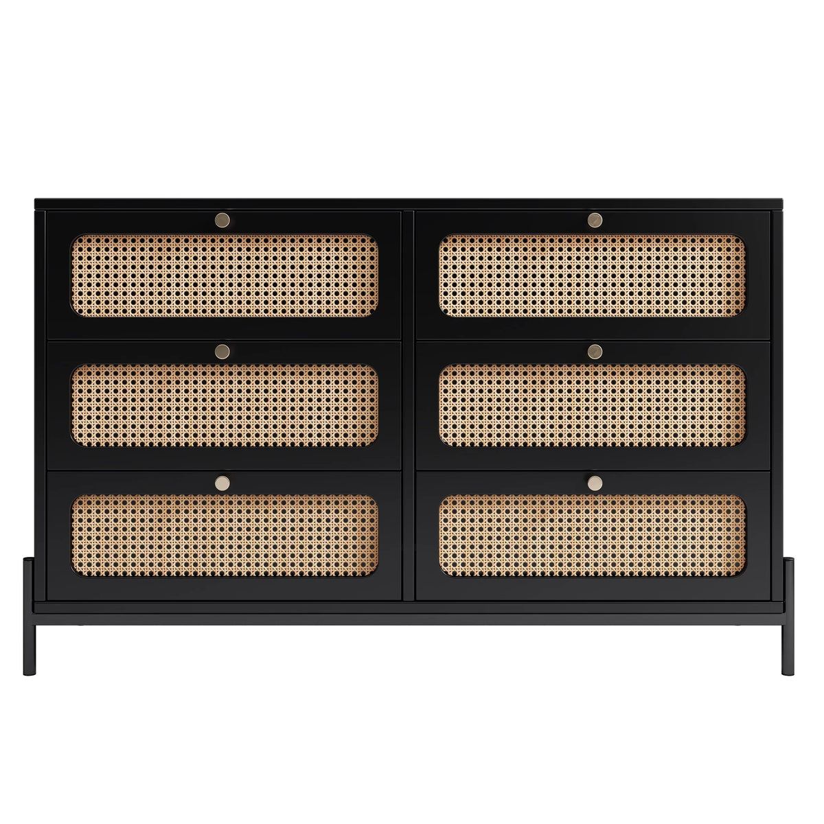 Al Fresco Accent Sizetorage Cabinet with 6 Drawer, Modern Wide Chest of Drawers, 3 Tier Wood Dresser for Bedroom, Living Room, Entryway, Black