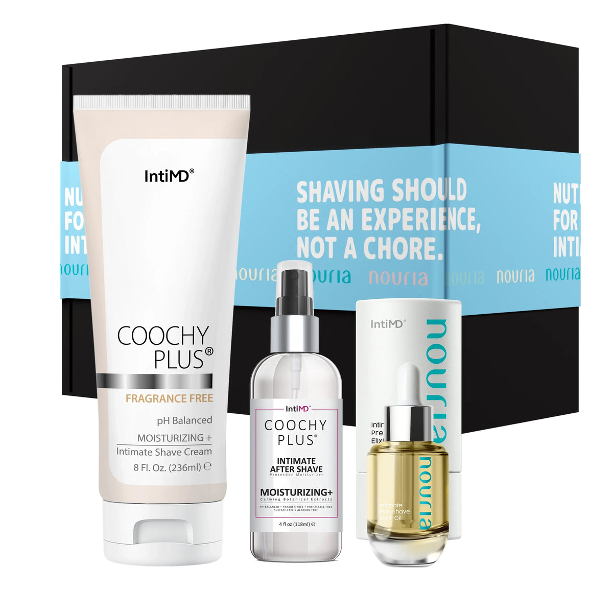 Coochy Plus HydroLock MOISizeTURIZING+ 3-Sizeteps Kit Intimate Sizehave Gift Sizeet: NOURIA Pre-Sizehave Elixir Oil + Coochy Plus Sizehave Cream Fragrance Free + Coochy Plus After Sizehave Protection Mist