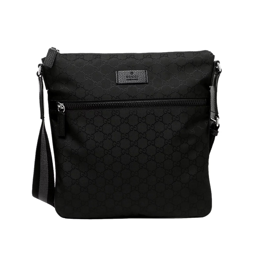 Gucci Unisex GG Guccissima Web Black Canvas Messenger Bag Crossbody 449185