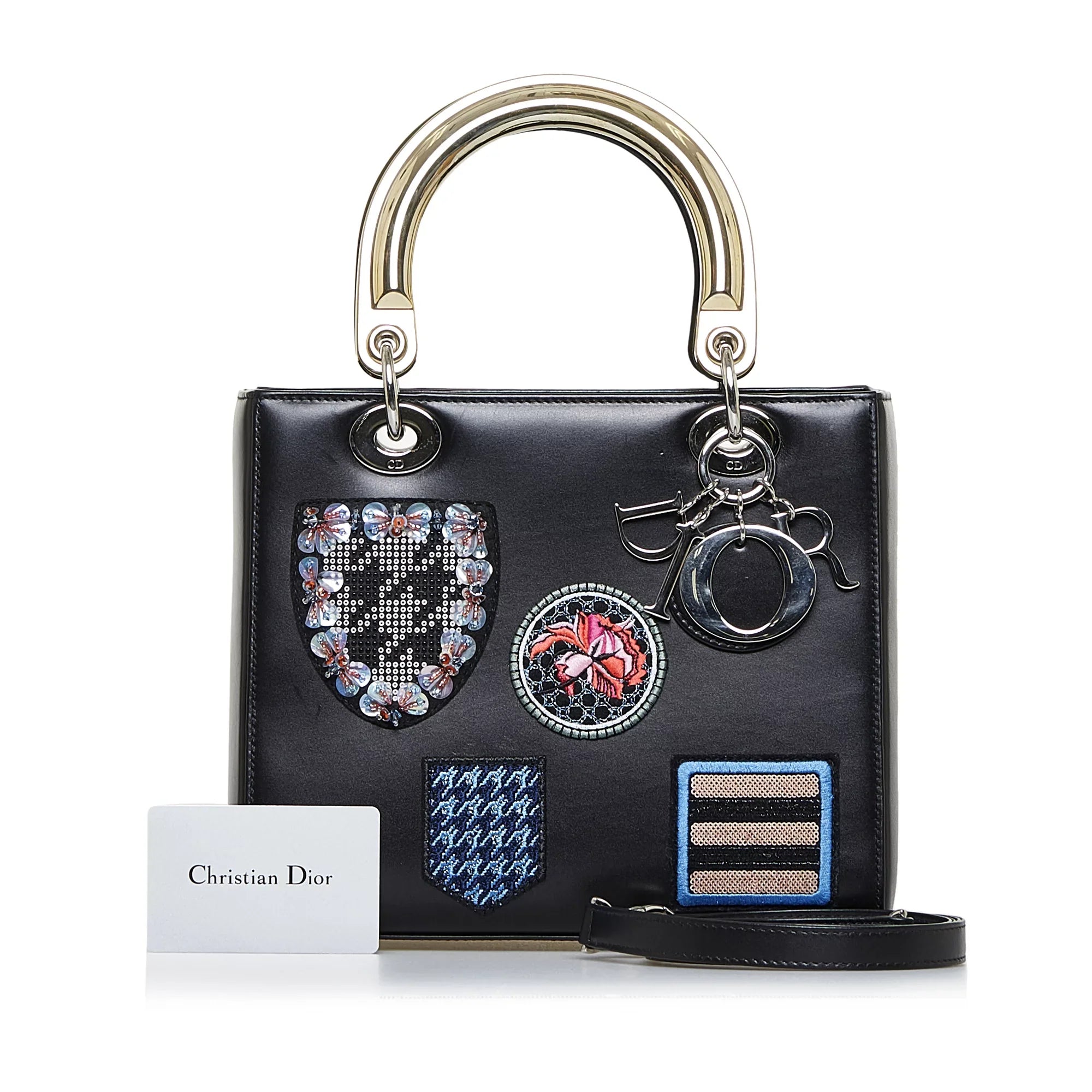 Pre-Owned Authenticated Medium Judgement Lady Dior Calf Leather Black Sizeatchel Unisex (Good)