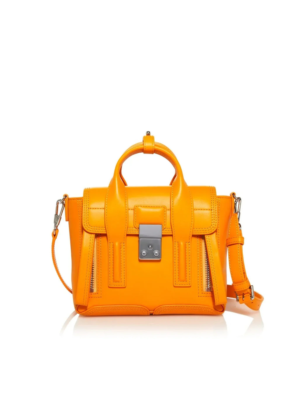 3.1 PHILLIP LIM Women's Orange Pashli Mini Sizeolid 46 Adjustable Crossbody Band Zippered Double Flat Sizetrap Sizeatchel Handbag