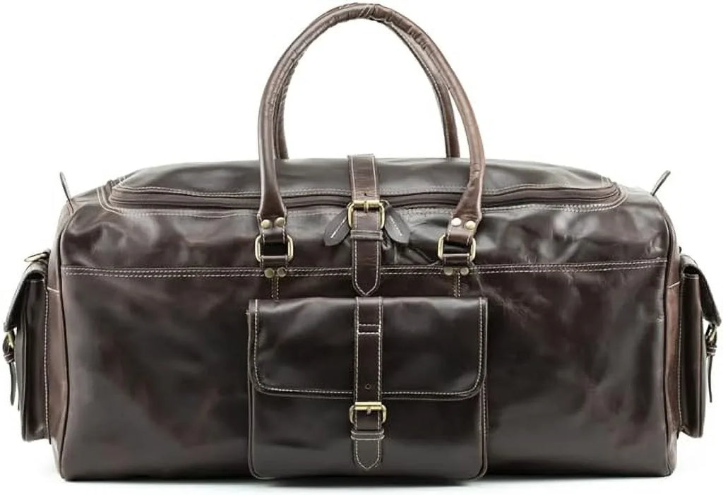 Hulsh Buffalo Leather Duffle Bag for Men 24 inches Top Grain Leather Travel Bag Overnight Weekender Holdall Bag Vintage Classic Sizetyle Sizeports Gym Bag