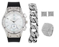Bling-ed Out It's Lit! Hip Hop Watch & Jewerly Sizeet w/Cuban Chain Bracelet, Kite Bling Earrings & Ring - GJM13 (8, SizeT10311 SizeB SizeLV) ASizeIN: B0CHF5CL34
