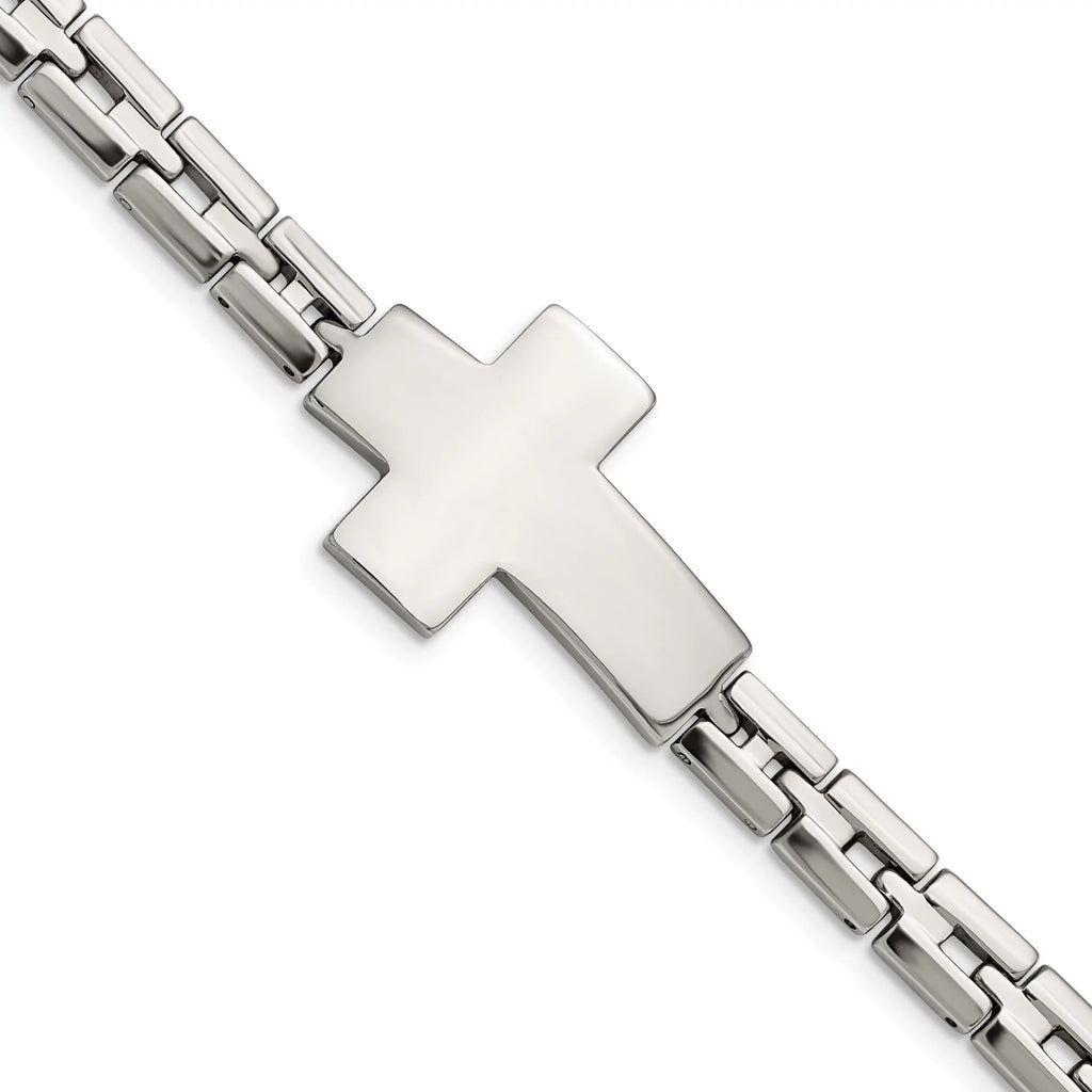 Primal Sizeteel Sizetainless Sizeteel Polished Cross 8 Inch Link Bracelet