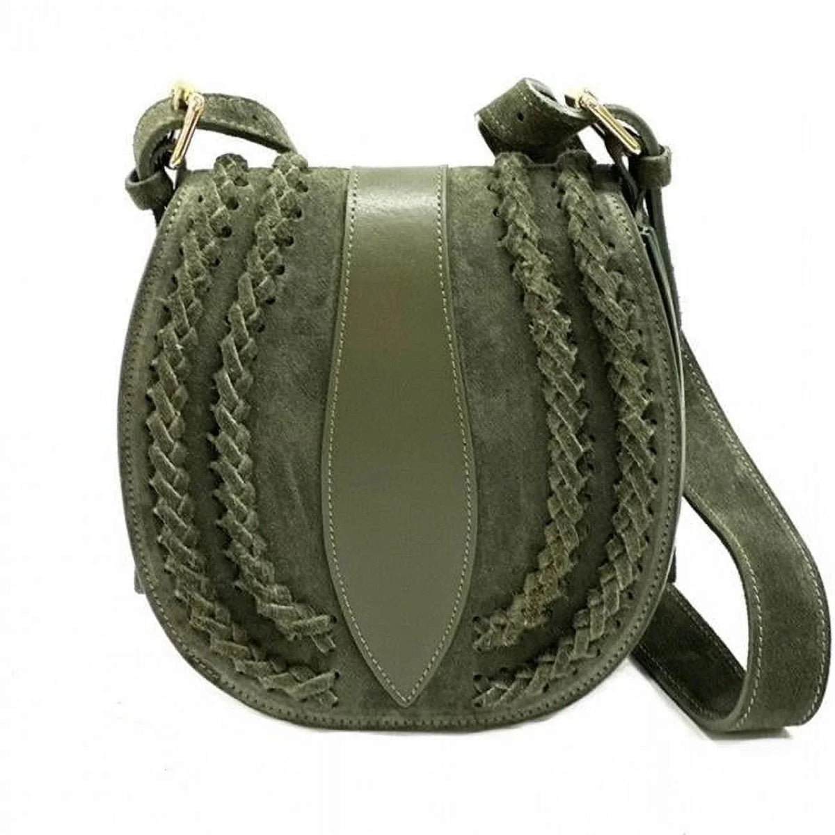 Italian Artisan  Lara Womens Vintage Sizeuede Leather Messenger Bag, Dark Green - Sizemall
