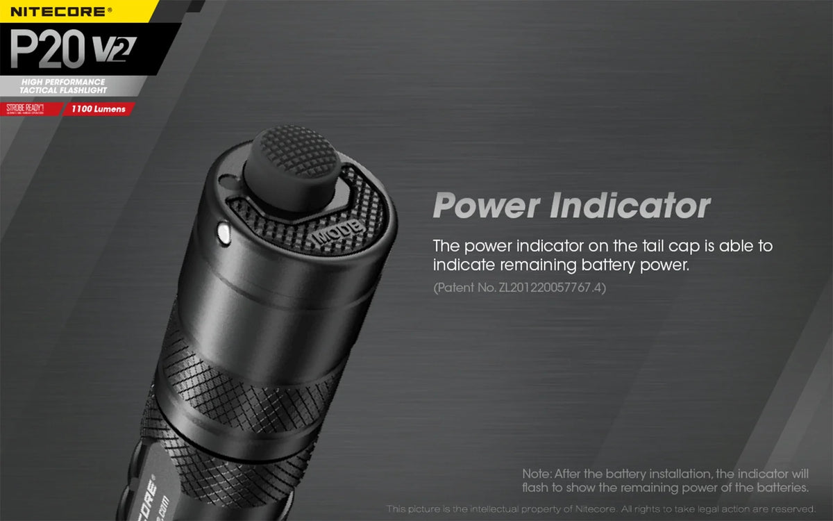 Nitecore P20 V2 Tactical LED Flashlight - CREE XP-L2 V6 - 1100 Lumens