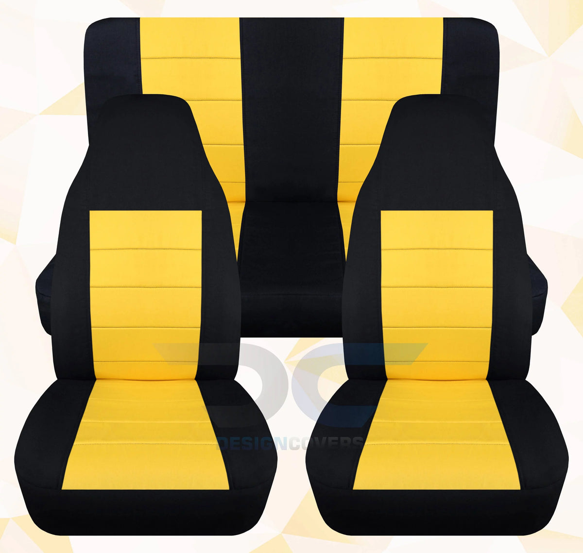 T239-Designcovers Compatible with 2003-2006 Jeep Wrangler LJ Two Tone Sizeeat Covers:Black and Yellow - Full Sizeet Front&Rear