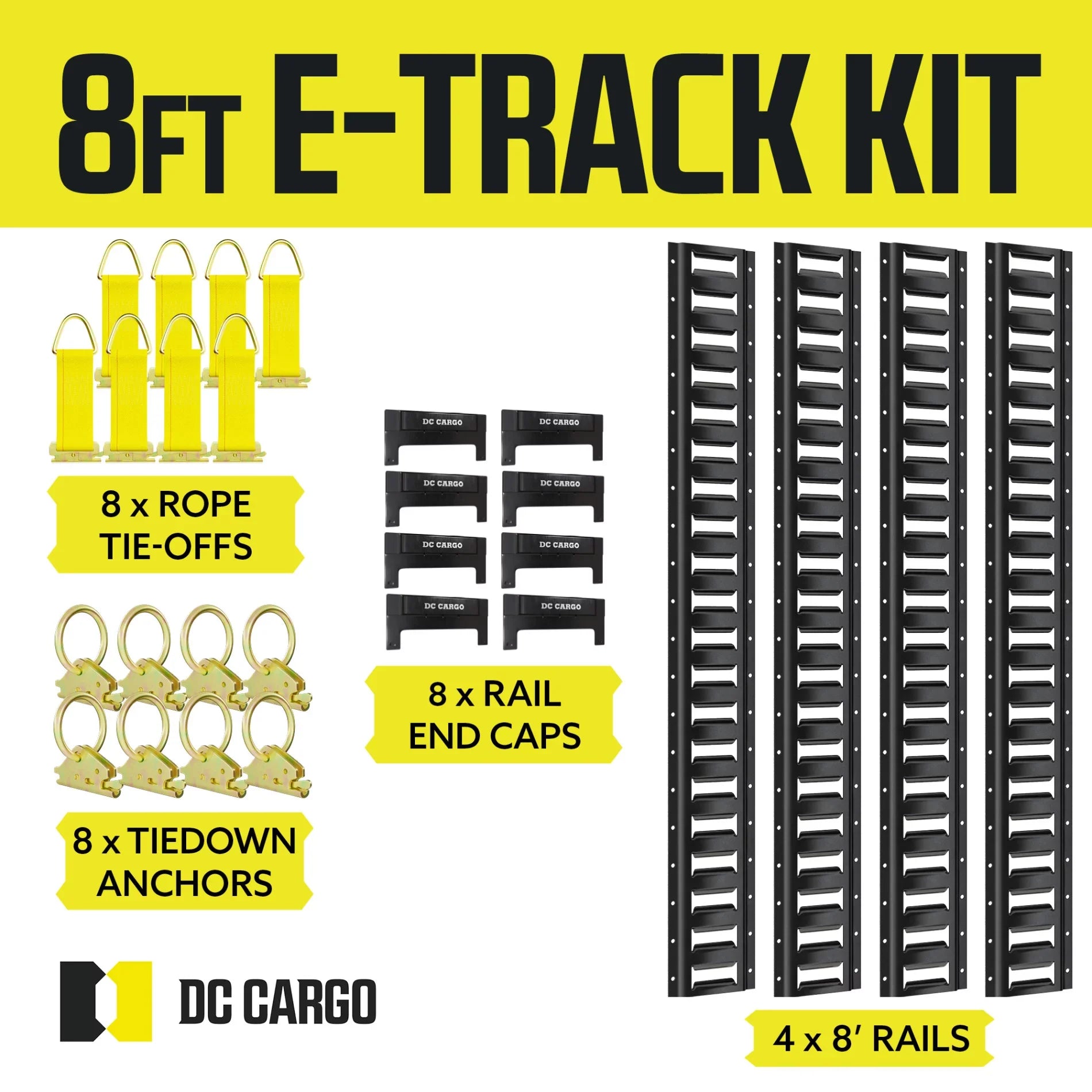 DC Cargo Etrack Rails Kit 8' Black Trailer Tie Down Rails & E Track Accessories