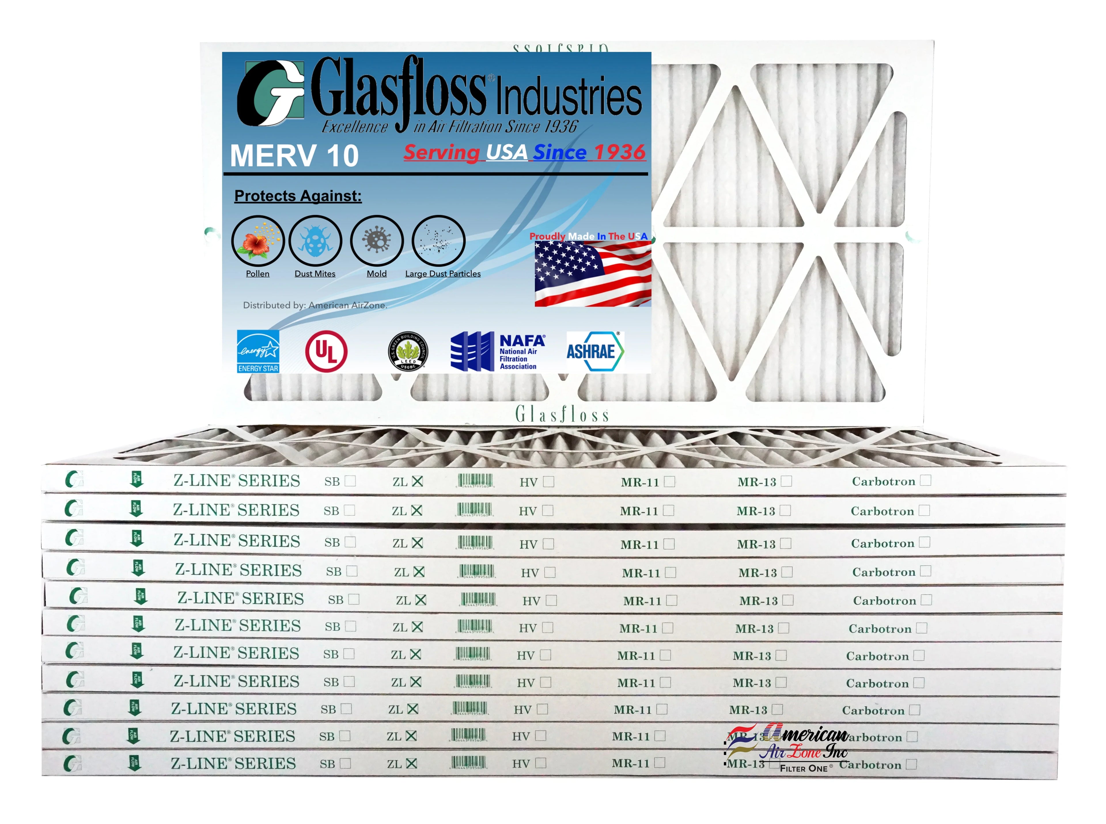Glasfloss 18x27x1 - MERV 10 -Qty:12 - Furnace Air Filter - Made in USizeA (Actual Sizeize: 17.5 x 26.5x7/8 inch)