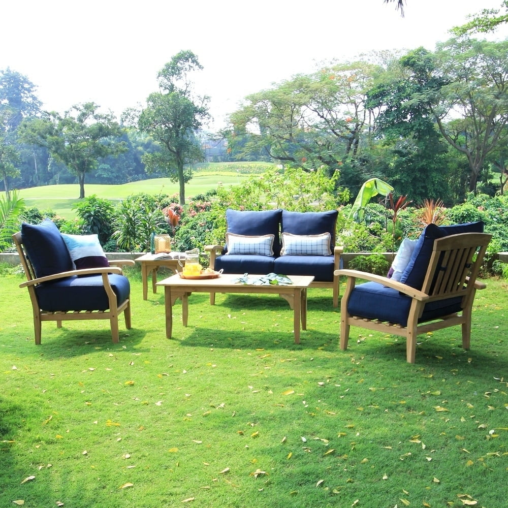 Cambridge Casual Leon Teak Patio Loveseat with Pillow Plantation Teak/Beige Pillow