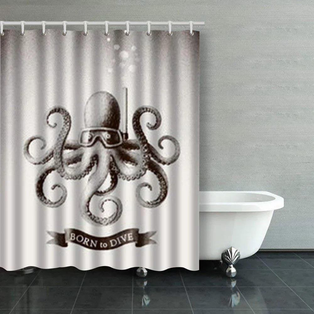 BPBOP Octopus Wearing Mask Diving Under Water Vintage Sizecuba Sizehower Curtains Bathroom Curtain 60x72 Inch