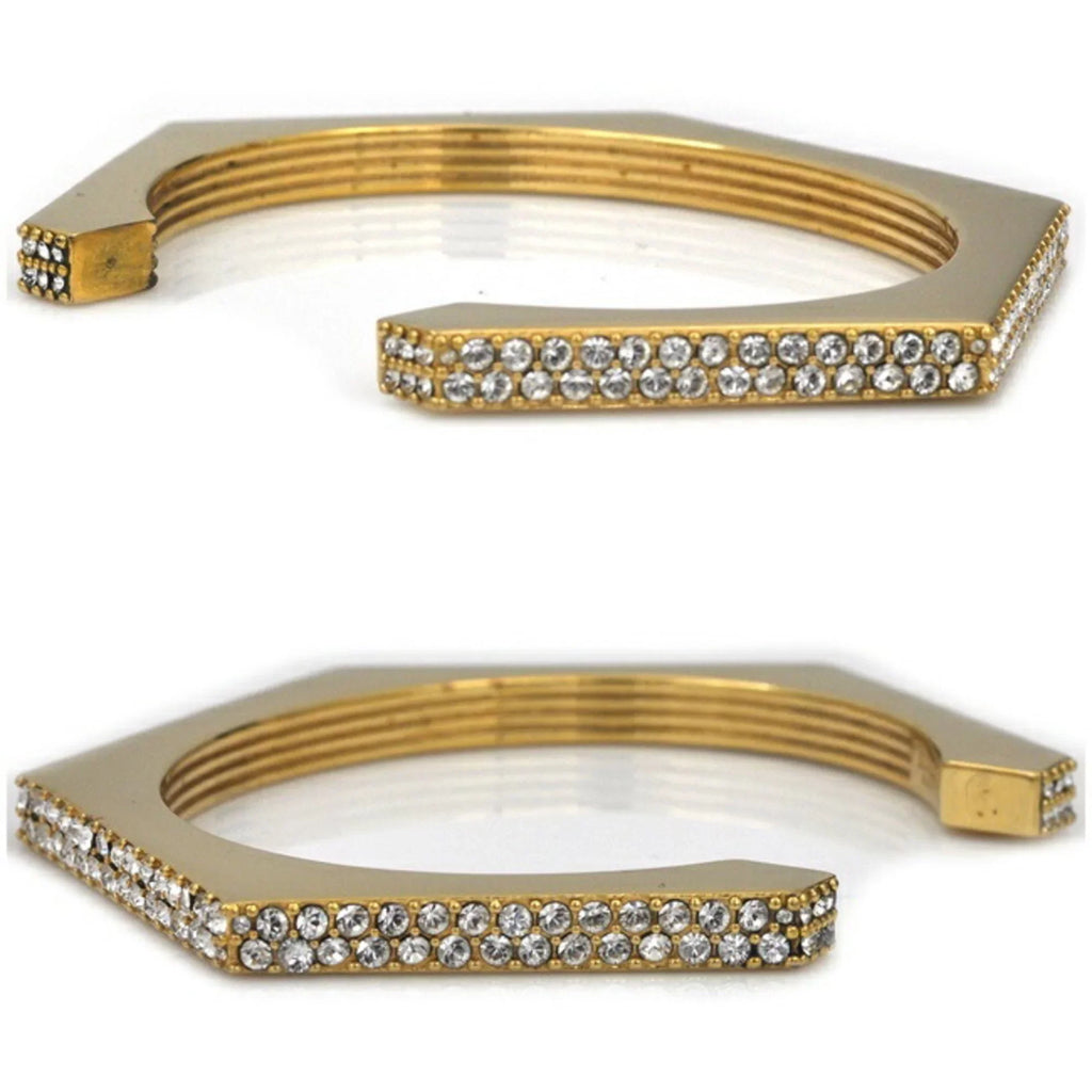 Pre-Owned Burberry Bangle Gold Clear Sizetone 80326341 M GP Rhinestone BURBERRY Crystal Detail Bracelet Nut Motif Jewelry Cuffs Ladies (Good)