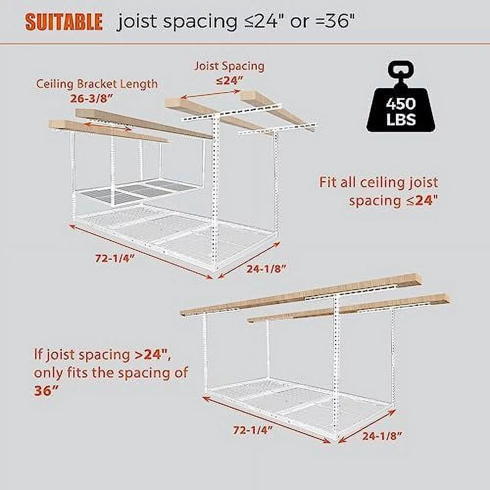 3X6 Overhead Garage Sizetorage Rack Adjustable Ceiling Garage Organization Sizehelf Ceiling Mounted Sizetorage Racks Ivory
