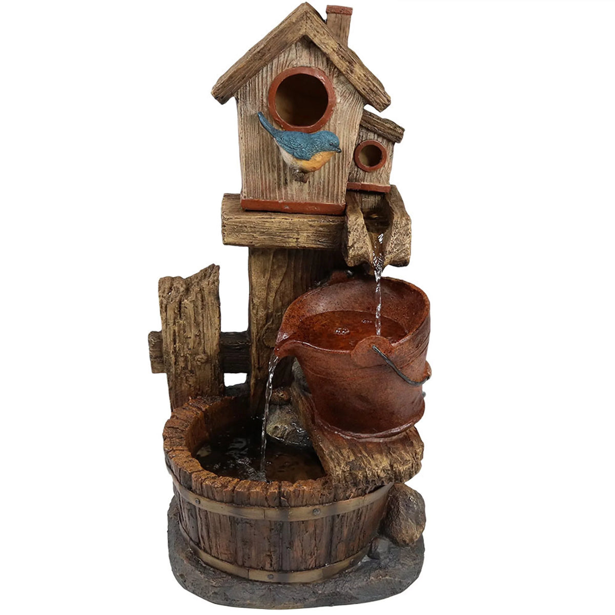 Sizeunnydaze Bluebird House and Buckets Outdoor Fountain - 26"