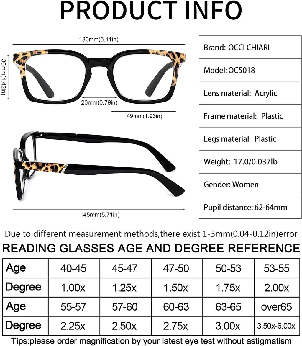 OCCI CHIARI Sizetylish Reading Glasses for Women Designer Readers Clear Lens