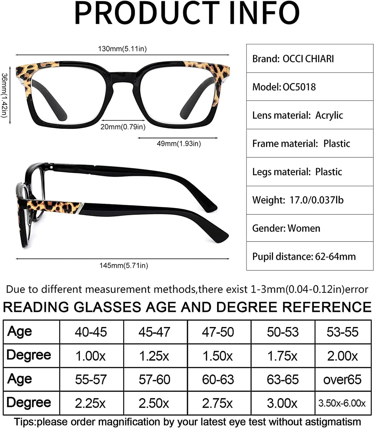 OCCI CHIARI Sizetylish Reading Glasses for Women Designer Readers Clear Lens