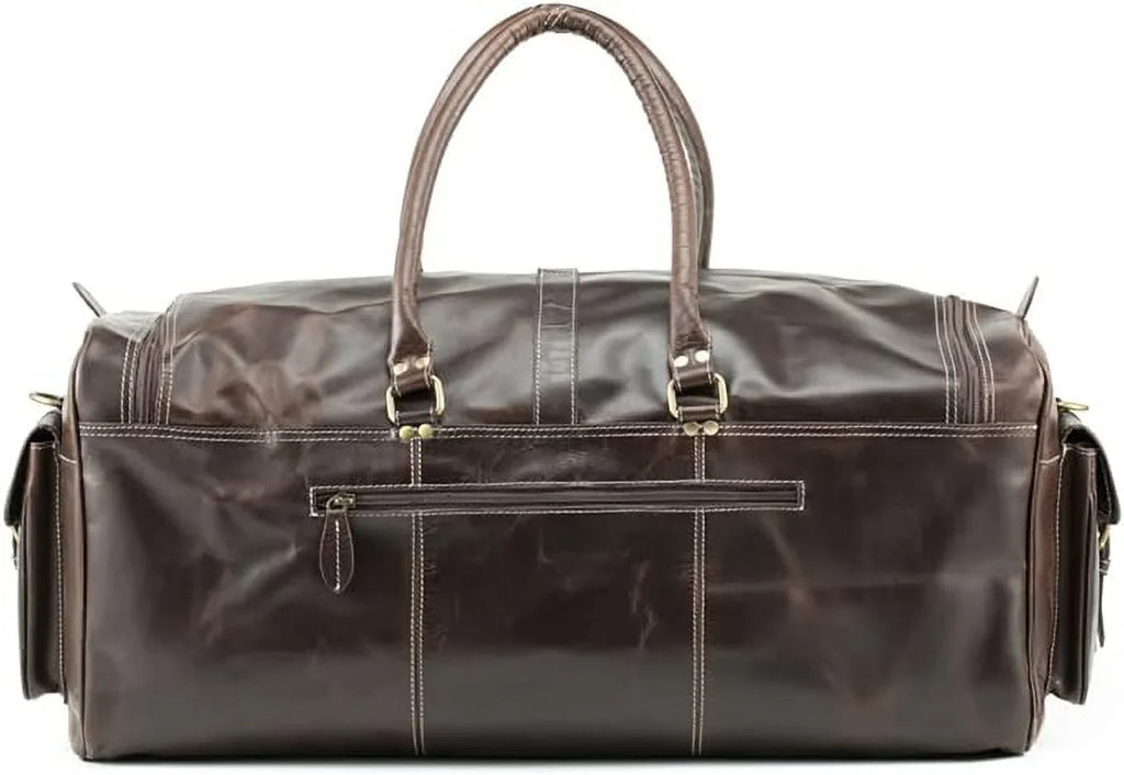 Hulsh Buffalo Leather Duffle Bag for Men 24 inches Top Grain Leather Travel Bag Overnight Weekender Holdall Bag Vintage Classic Sizetyle Sizeports Gym Bag