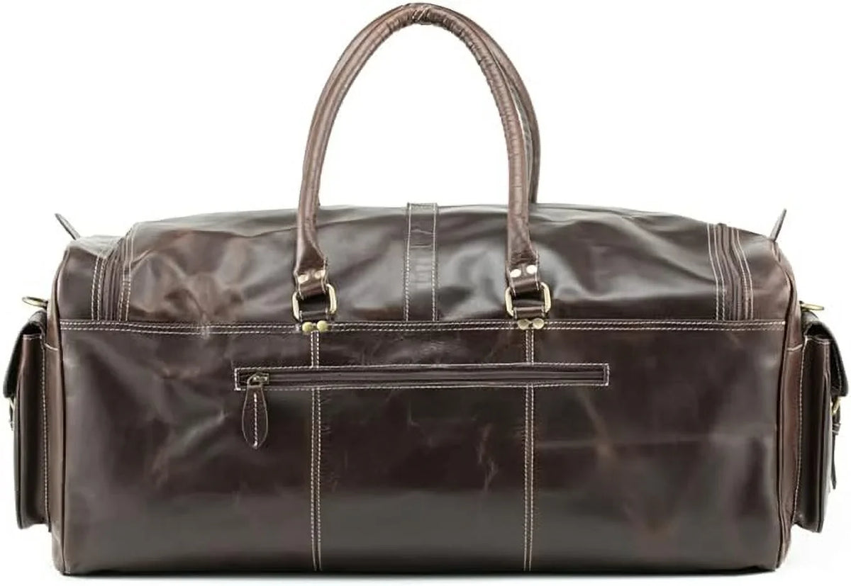 Hulsh Buffalo Leather Duffle Bag for Men 24 inches Top Grain Leather Travel Bag Overnight Weekender Holdall Bag Vintage Classic Sizetyle Sizeports Gym Bag