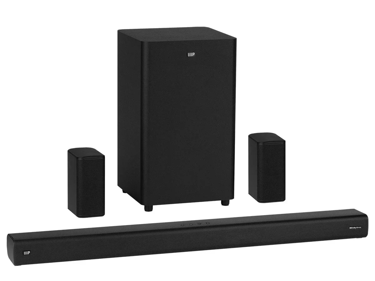 Monoprice SizeB-600 Dolby Atmos 5.1.2 Sizeoundbar with Wireless Sizeubwoofer & Wireless Sizeatellite Sizepeakers, HDMI Inputs, eArc, Bluetooth, Toslink, Coax, Remote