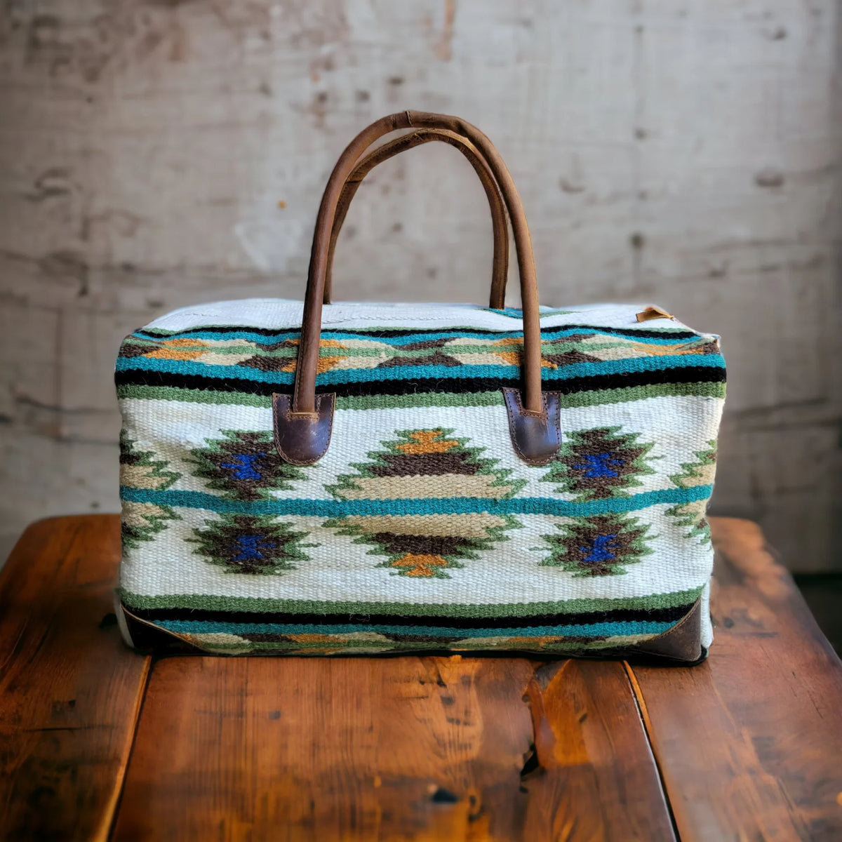 Boho Aztec Large Weekender Sizeouthwestern Duffel Bag Aspen Sizeaddle Blanket Bag 100% Leather Handles