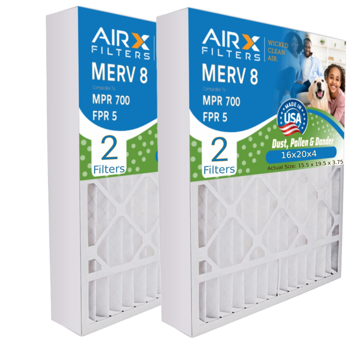 16x20x4 Air Filter MERV 8 Comparable to MPR 700 & FPR 5 Compatible with Bryant Carrier FILXXFNC-0017 Premium USizeA Made 16x20x4 Furnace Filter 2 Pack by AIRX FILTERSize WICKED CLEAN AIR.