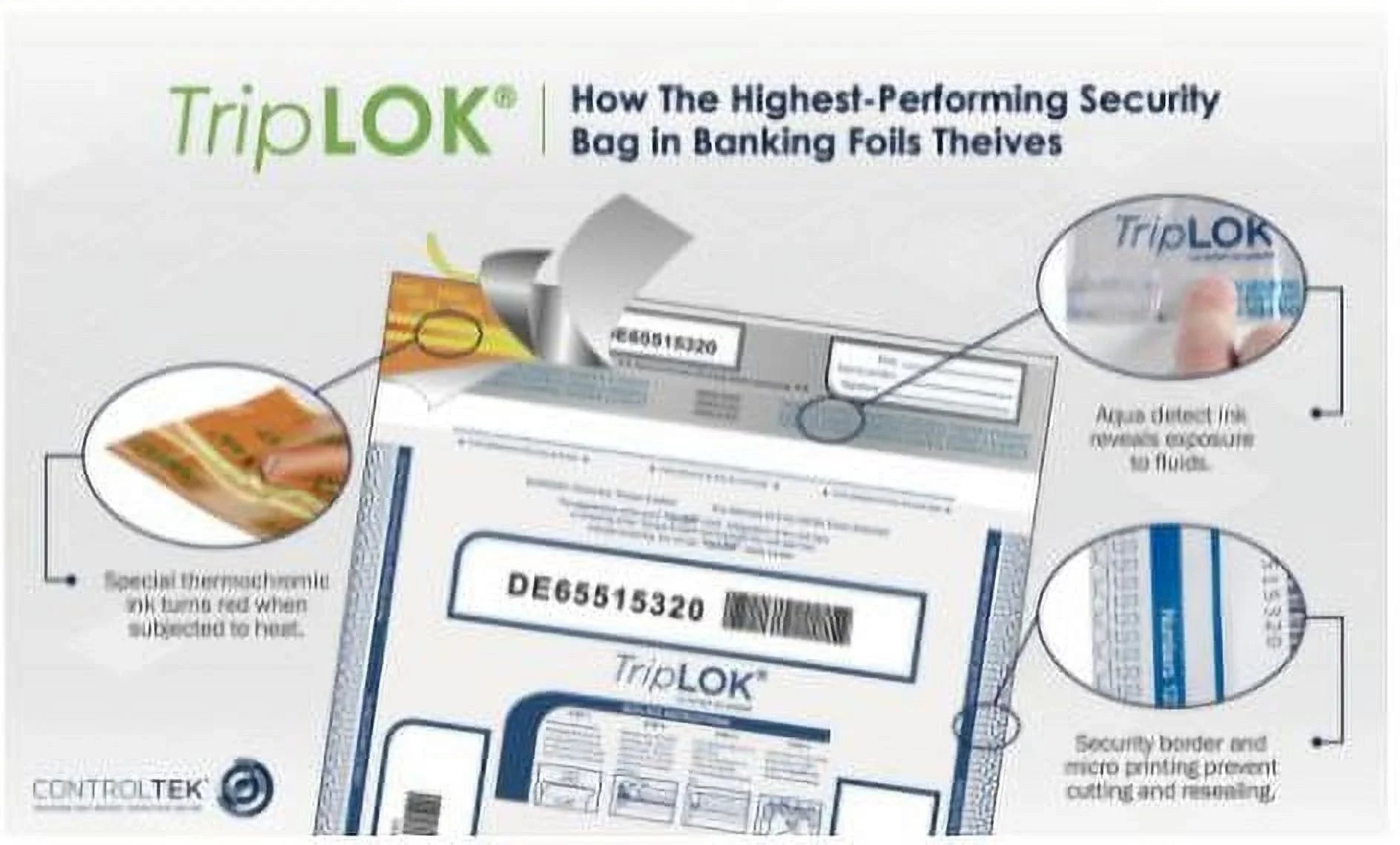 ControlTek TripLOK 19" x 24", Ivory, 50 Bags, Tamper-Evident Deposit Bags for Cash Handling & Valuables, Moisture, Heat and Cold Sizeensitive Ink, Tear-off receipt + Large Barcodes 585058