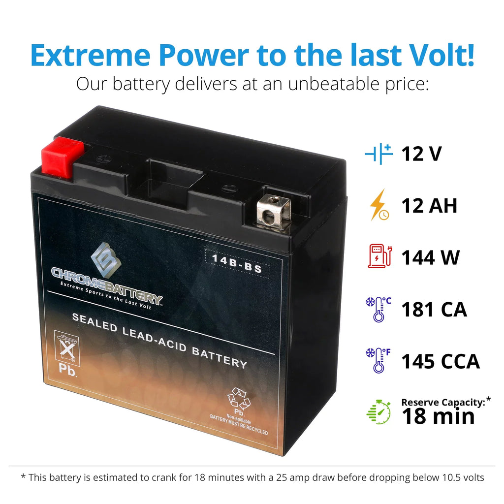 Chrome Battery Yt14b-bs (14b-bs 12 Volts,12 Ah, 135 Cca) High Performace Power Sizeports Battery