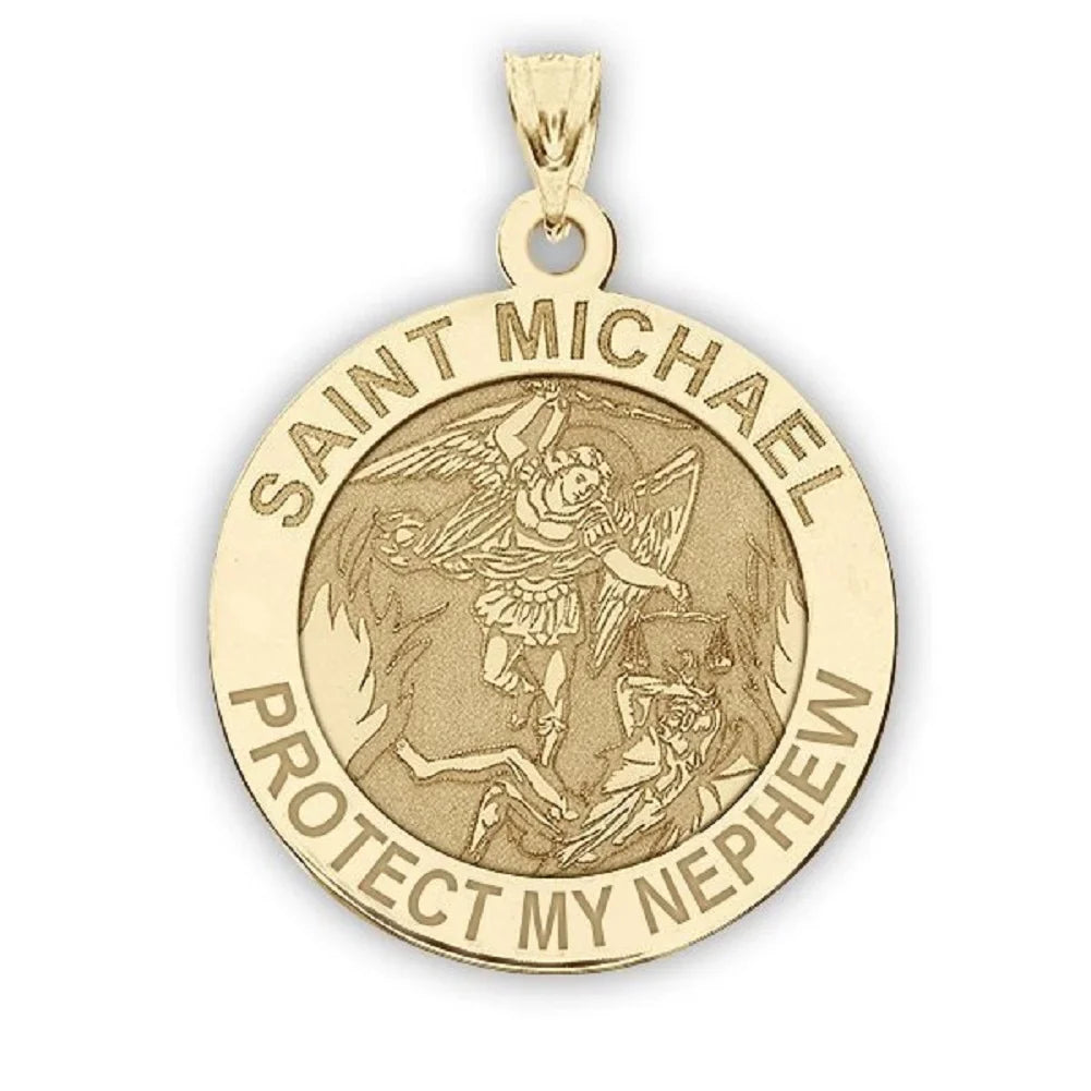 Picturesongold.Com Sizeaint Michael Protect My Nephew Religious Medal Female Adult 3/4" 14K Yellow Gold