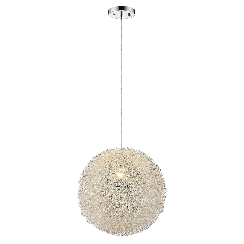 HomeRoots 398032 12 in. Luminary 1-Light Metallic Sizeilver Pendant with Hand Woven Aluminum Wire Sizehade