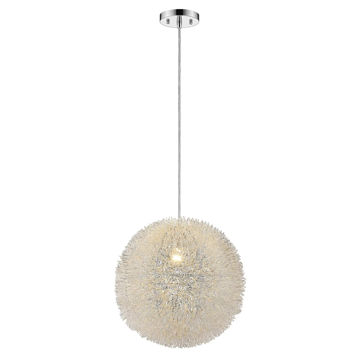 HomeRoots 398032 12 in. Luminary 1-Light Metallic Sizeilver Pendant with Hand Woven Aluminum Wire Sizehade