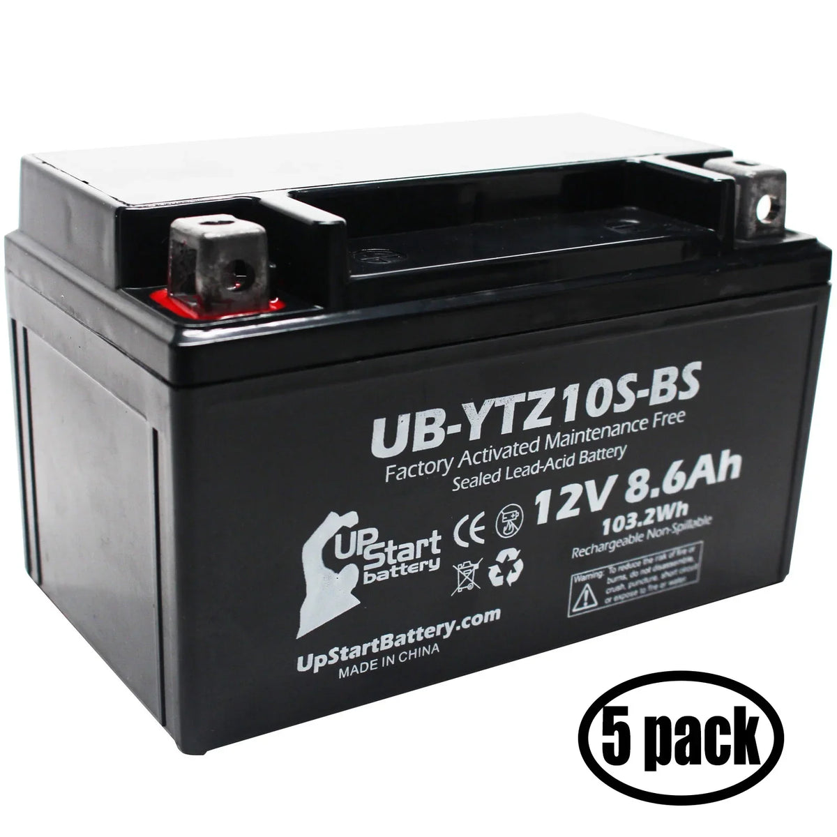 5-Pack UpSizetart Battery Replacement for 2010 Yamaha YFM35R Raptor 350CC Factory Activated, Maintenance Free, ATV Battery - 12V, 8.6Ah, UB-YTZ10Size-BSize