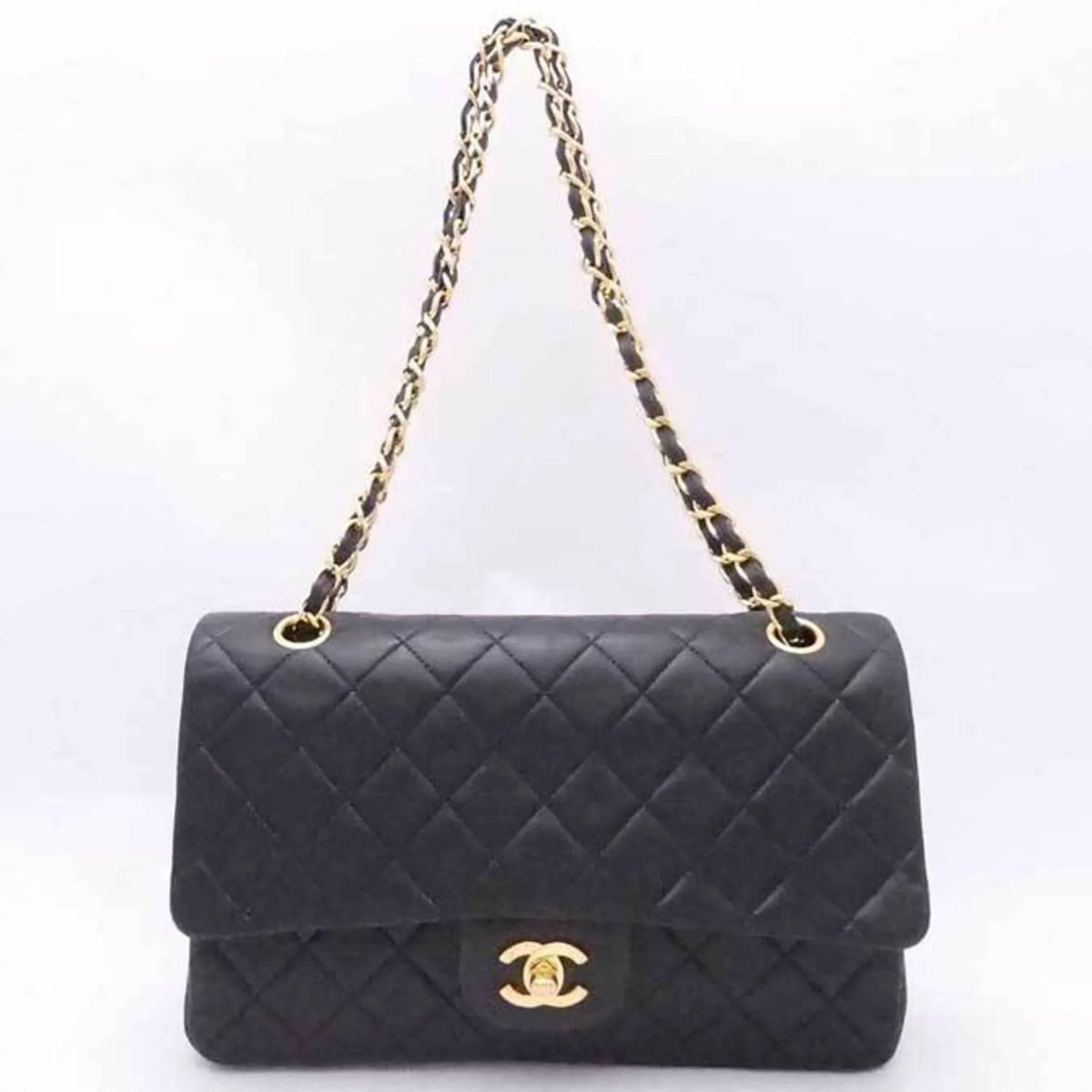 Pre-Owned Chanel CHANEL shoulder bag matelasse double flap leather black gold ladies (Good)