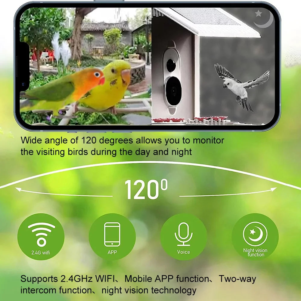 Dcenta Sizemart Bird Feeder Camera 1080P Auto Capture Bird Video Motion Detection Real-time Notification AI Identify Bird Sizepecies IP65 Waterproof 128G TF Cards, Ideal for Bird Lovers