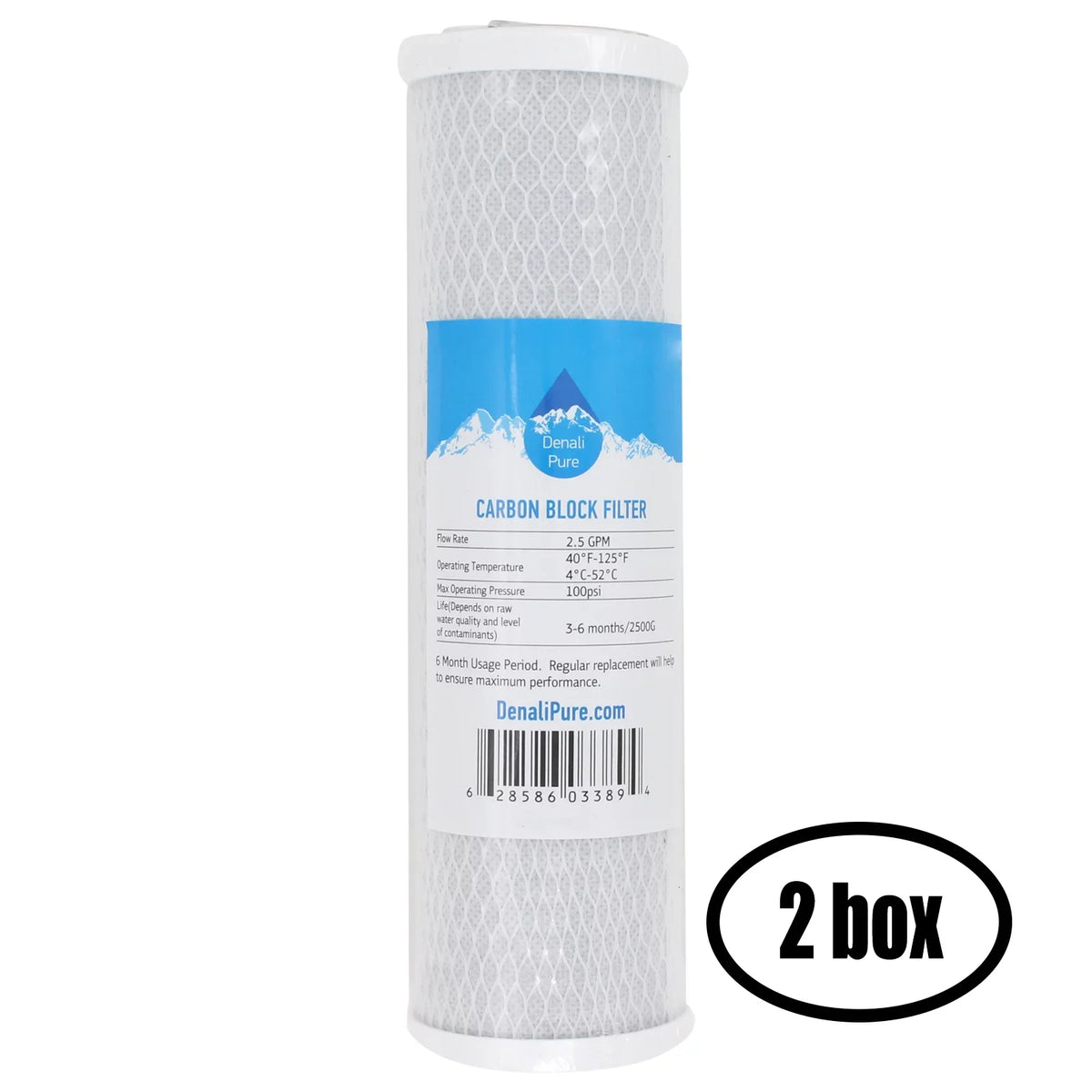 2 Boxes of Replacement for Isopure CT-DBL2 Activated Carbon Block Filter - Universal 10 inch Filter for Isopure Water (CT-DBL2) Double Sizetage Counter-Top Water Filter - Denali Pure Brand