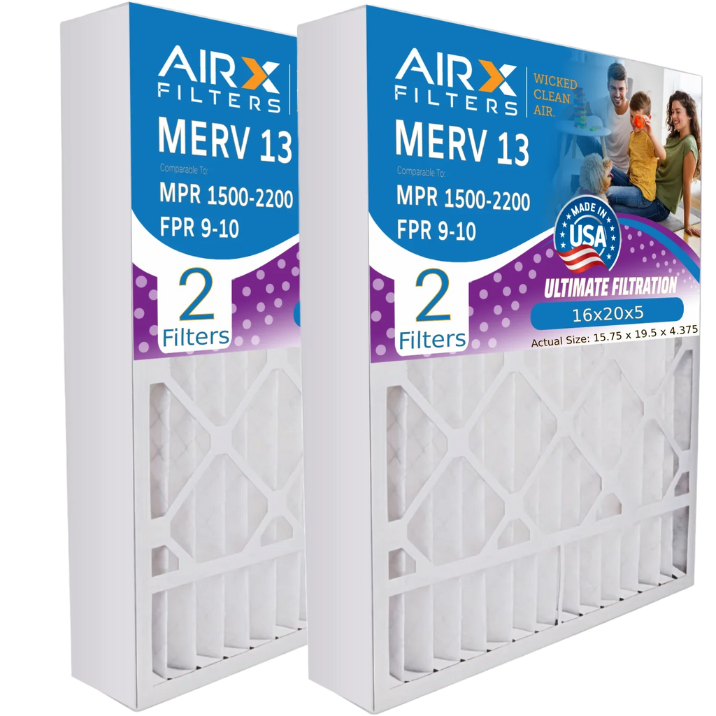 16x20x5 Air Filter MERV 13 Comparable to MPR 1500 - 2200 & FPR 9 Compatible with Lennox X0582 Air Filter 2 Pack by AIRX FILTERSize WICKED CLEAN AIR.