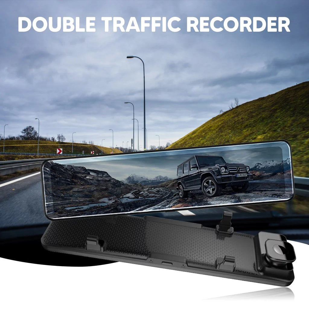 12"Dual Dash Cam GPSize Car Rear View Mirror Camera DVR Video Recorder Night Kits