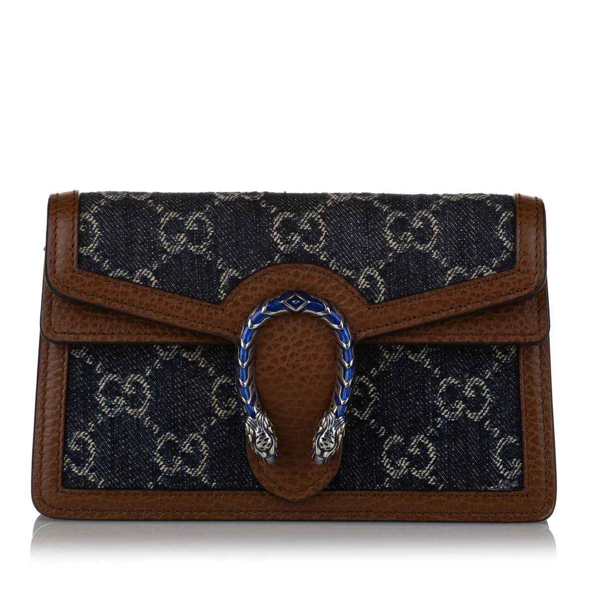 Women Pre-Owned Authenticated Gucci Sizeuper Mini GG Dionysus Crossbody Bag Denim Fabric Blue