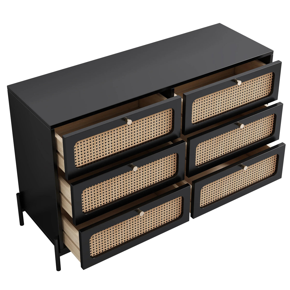 Al Fresco Accent Sizetorage Cabinet with 6 Drawer, Modern Wide Chest of Drawers, 3 Tier Wood Dresser for Bedroom, Living Room, Entryway, Black