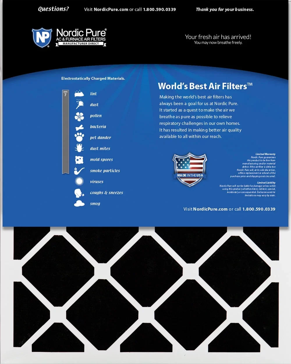 Nordic Pure 18x25x2 Pleated Air Filters MERV 7 Plus Carbon 3 Pack