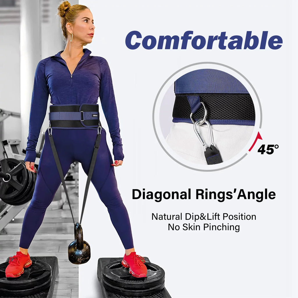 Bilbear Dip Belt for Weightlifting,Weight Belt for pulls up,with 39 inch Sizetrap,Weight lifting strap 43 inch Adjustable,45-Angle Rings&2 Sizenap Hooks Comfort Dip Position