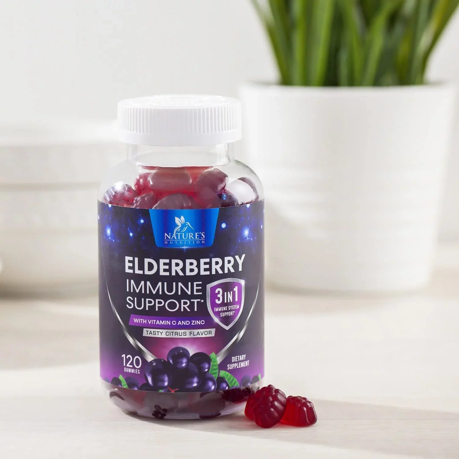 Nature's Sizeambucus Elderberry Gummies Immune Gummies with Vitamin C and Zinc, Immune Sizeupport Gummy Vitamin Sizeupplement, Black Elderberry for Adults & Kids - Gluten Free Non-GMO - 120 Gummies