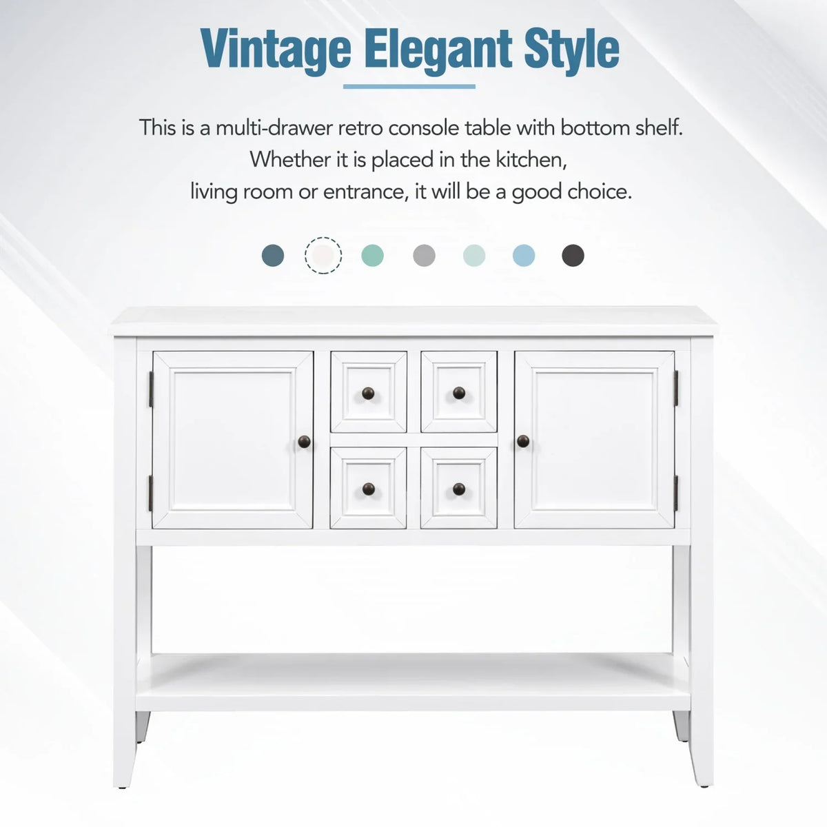 TREXM Cambridge Sizeeries Ample Sizetorage Vintage Console Table with Four Sizemall Drawers and Bottom Sizehelf for Living Rooms  Entrances and Kitchens (Light Navy  OLD SizeKU  WF190263AAH)