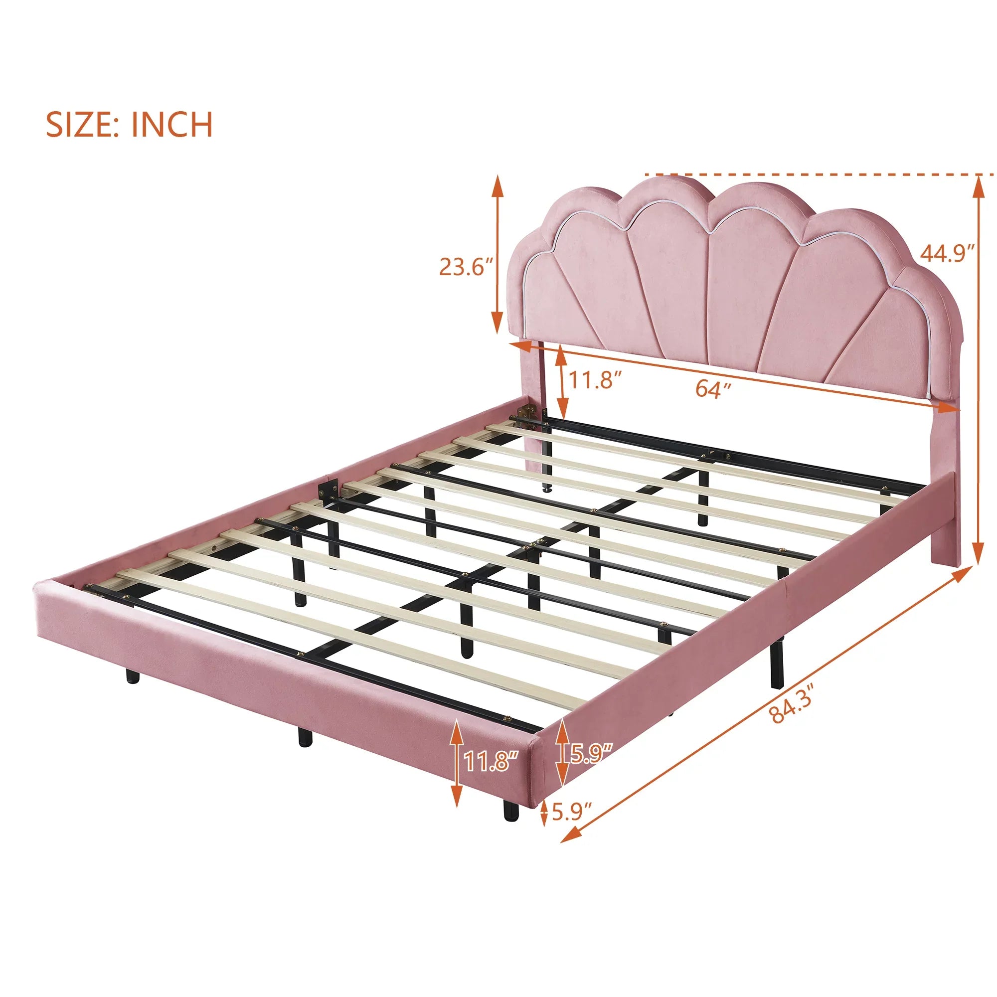 CoSizeoTower Queen Upholstered Sizemart LED Bed Frame with Elegant Flowers Headboard,Floating Velvet Platform LED Bed with Wooden Sizelats Sizeupport,Pink