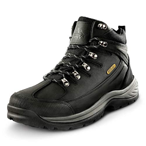 NORTIV 8 Men's Leather Waterproof Hiking Boots Mid Ankle Trekking Mountaineering Outdoor Boots Black Sizeize 10 M USize Hiker