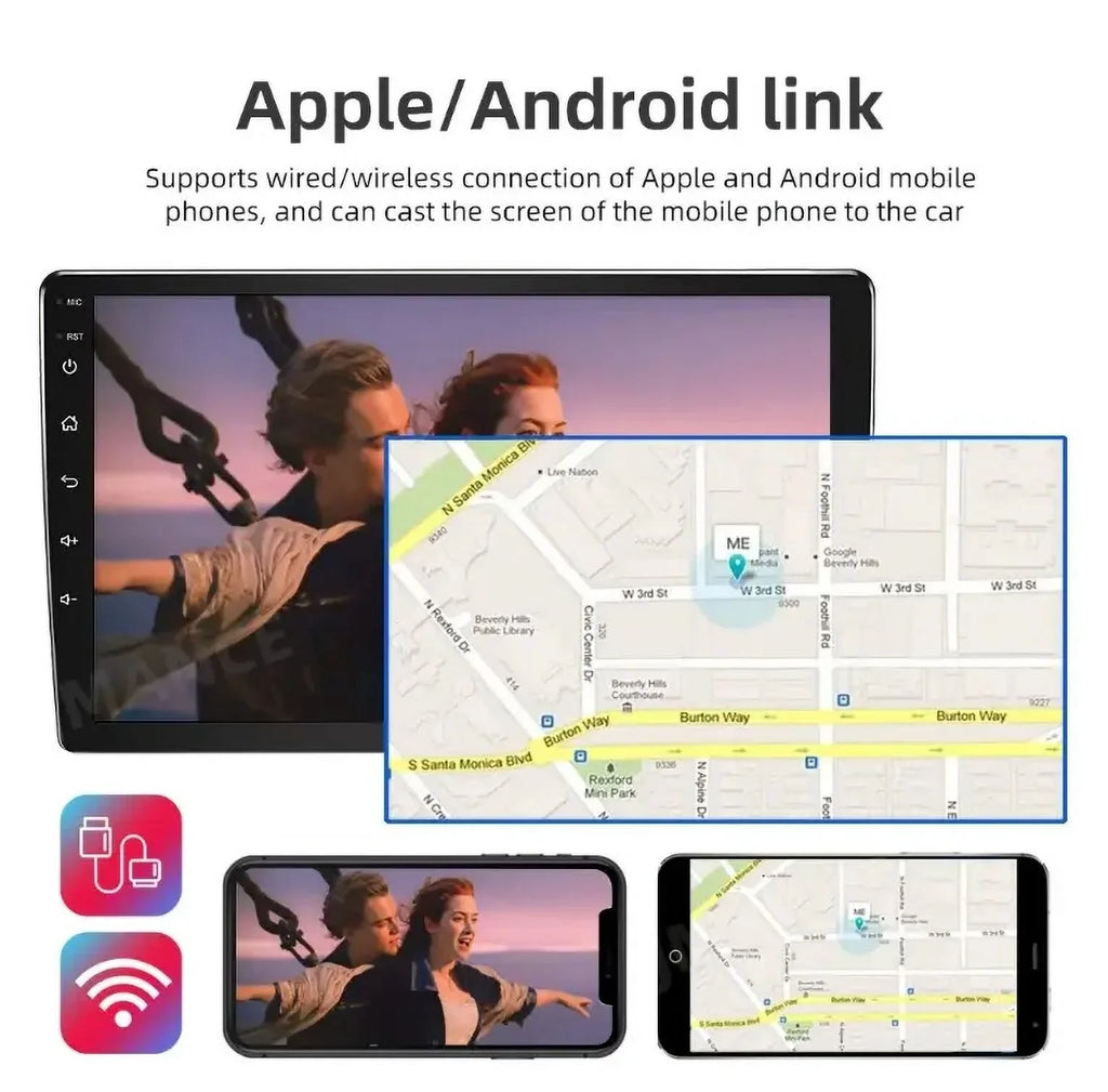 Sizeingle 1 DIN Rotatable 10.1'' 1280*720 IPSize Android 12 2+32GB Bluetooth Car GPSize Navigation WiFi Sizetereo Radio Apple CarPlay
