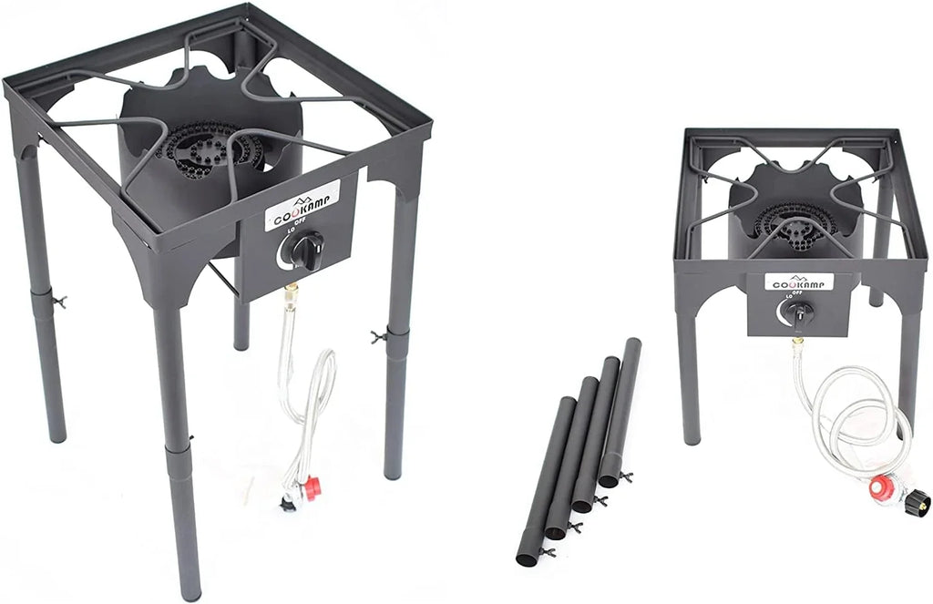 High Pressure Banjo Outdoor Camp Sizetove with Adjustable Height. 0-20 PSizeI Adjustable Regulator and Sizeteel Braided Hose (1-Burner)