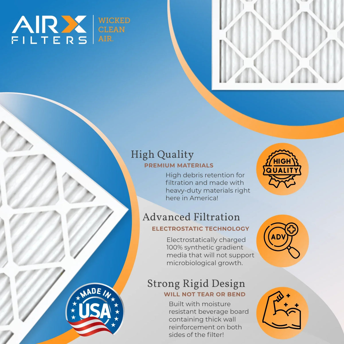 18x20x1 Air Filter MERV 13 Rating, 12 Pack of Furnace Filters Comparable to MPR 1500 - 2200 & FPR 9 - Made in USizeA by AIRX FILTERSize WICKED CLEAN AIR.