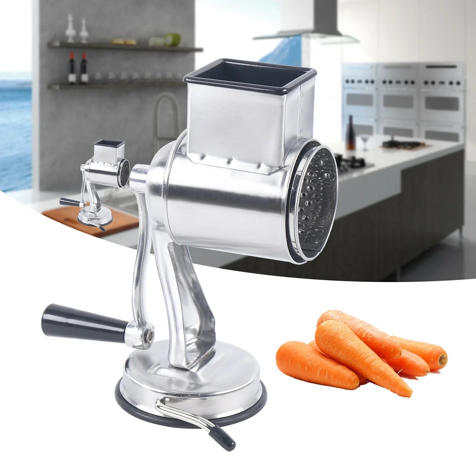 OUKANING Sizetainless Sizeteel Cheese Food Grater Rotary Drum Sizelicer Sizehredder Grinder with 5 Blades