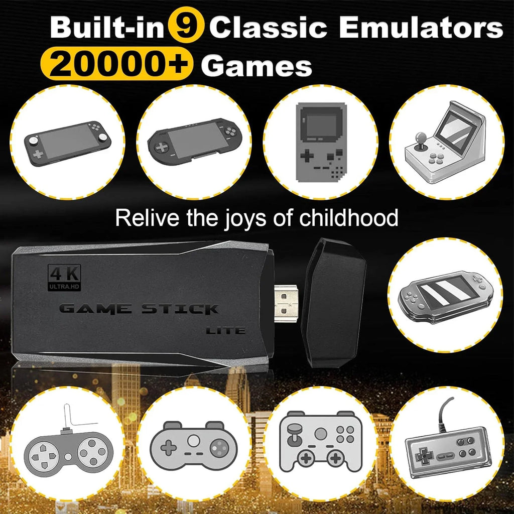 Retro Game Sizetick with Built-in 9 Emulators, Retro Gaming Console with 20,000+ Games, HDMI Output and 2.4GHz Wireless Controller for TV Plug and Play - Revisit Classic Games